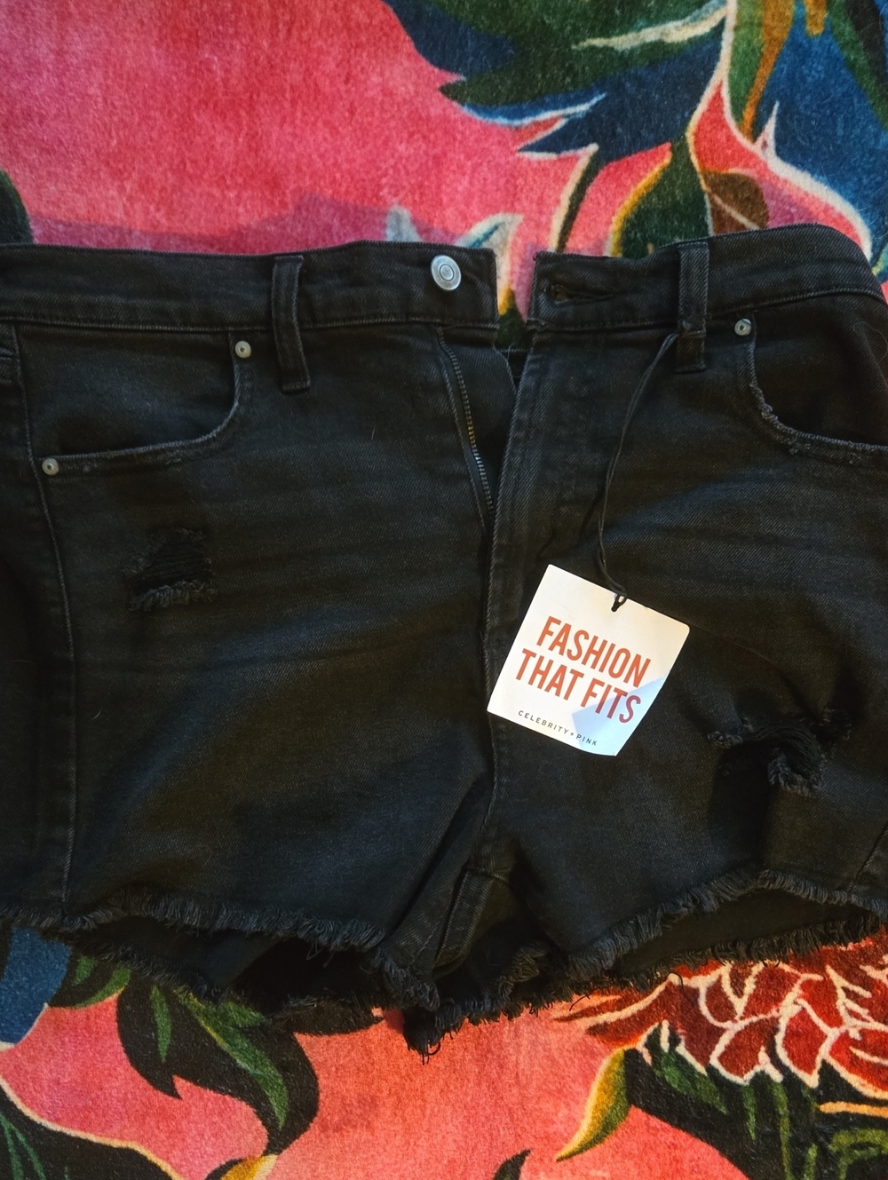 Celebrity Pink Black Distressed Denim Shorts